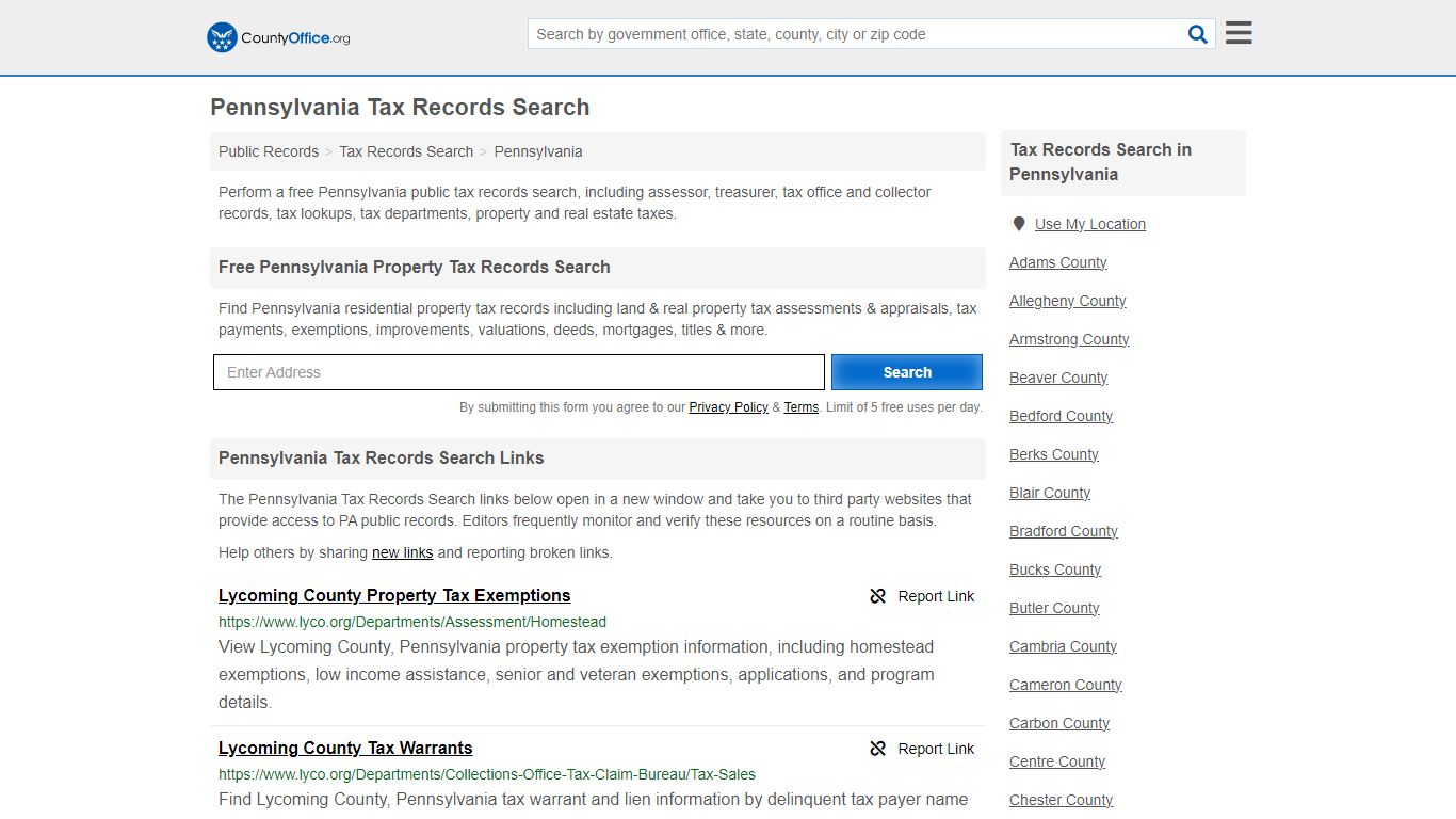 Pennsylvania Tax Records Search - County Office